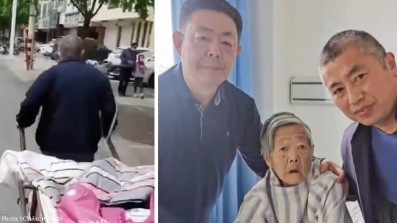 Two brothers China carried elderly mother miles